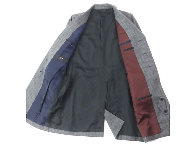 Paul Smith LONDON Stripe Pattern Wool Chester Coat Brown Grey - view 4