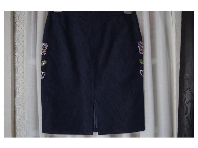 Falda vaquera ROCCOBAROCCO azul marino con detalles de strass - vista 3