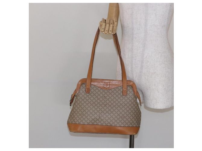 Céline Borsa a Spalla in Tela Macadam CELINE PVC Beige Oro Auth 139658 D'oro - vista 24