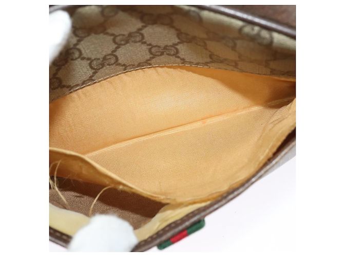 Gucci Borsa GG Supreme Web Sherry Line in PVC Beige Oro Rosso 116 02 089 Auth 139947 D'oro - vista 10