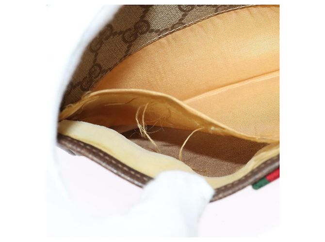 Gucci Borsa GG Supreme Web Sherry Line in PVC Beige Oro Rosso 116 02 089 Auth 139947 D'oro - vista 11