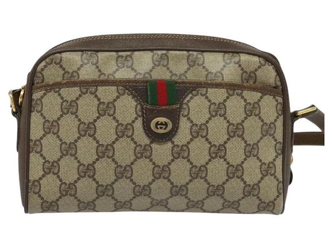 Gucci Borsa GG Supreme Web Sherry Line in PVC Beige Oro Rosso 116 02 089 Auth 139947 D'oro - vista 13