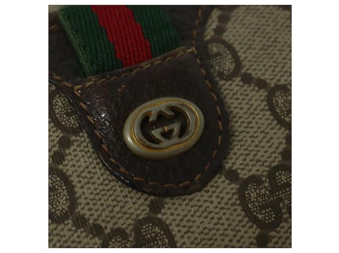 Gucci Borsa GG Supreme Web Sherry Line in PVC Beige Oro Rosso 116 02 089 Auth 139947 D'oro - vista 18