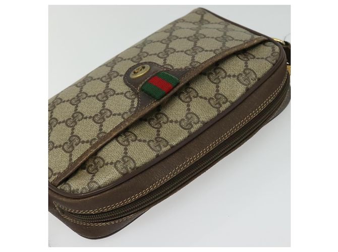 Gucci Borsa GG Supreme Web Sherry Line in PVC Beige Oro Rosso 116 02 089 Auth 139947 D'oro - vista 6