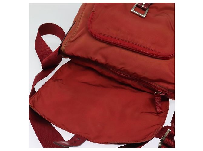 Borsa a Spalla PRADA in Nylon Rosso Argento Auth ki5884 - vista 10