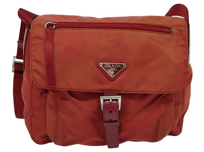 Borsa a Spalla PRADA in Nylon Rosso Argento Auth ki5884 - vista 13