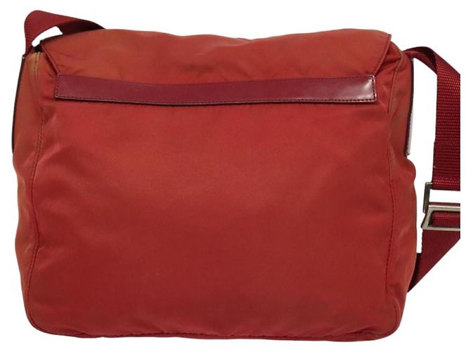 Borsa a Spalla PRADA in Nylon Rosso Argento Auth ki5884 - vista 2