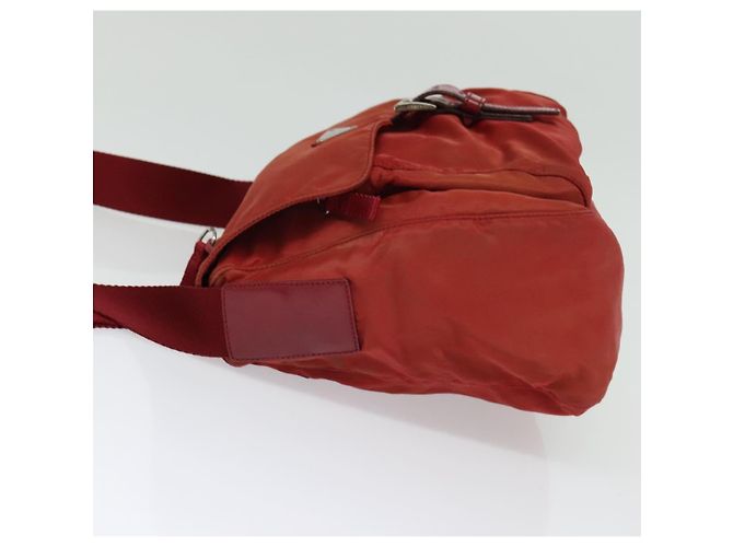 Borsa a Spalla PRADA in Nylon Rosso Argento Auth ki5884 - vista 3