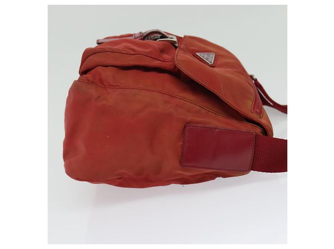 Borsa a Spalla PRADA in Nylon Rosso Argento Auth ki5884 - vista 4
