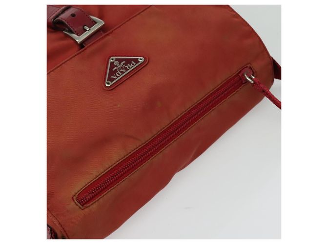 Borsa a Spalla PRADA in Nylon Rosso Argento Auth ki5884 - vista 6