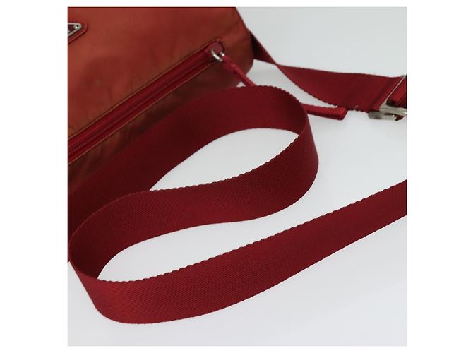 Borsa a Spalla PRADA in Nylon Rosso Argento Auth ki5884 - vista 7