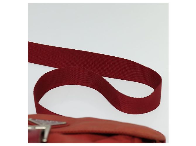 Borsa a Spalla PRADA in Nylon Rosso Argento Auth ki5884 - vista 8