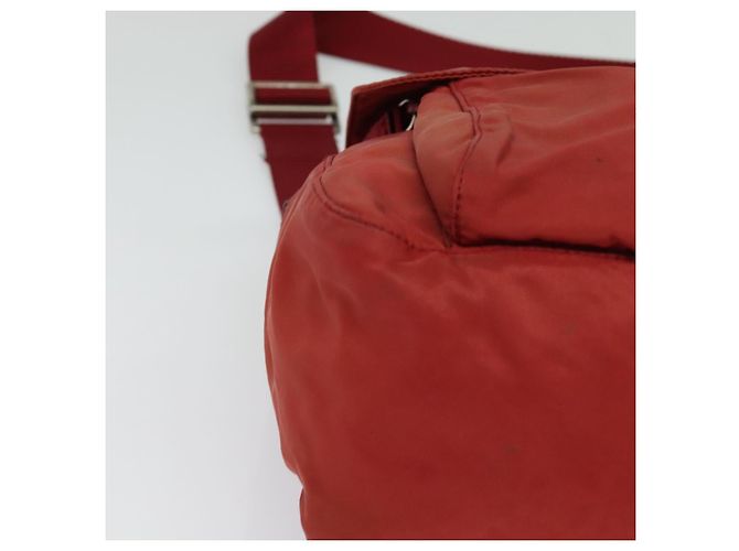 Borsa a Spalla PRADA in Nylon Rosso Argento Auth ki5884 - vista 9