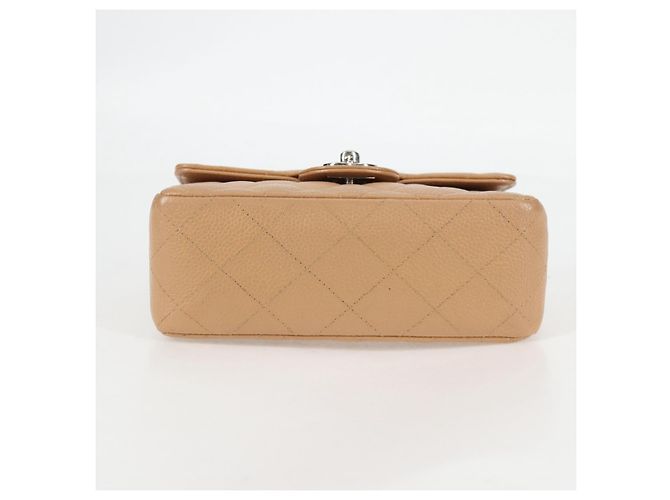 CHANEL Mini Matelassé 17 Borsa a Spalla con Catena Pelle Caviar Beige CC Auth 138560V Argento - vista 5