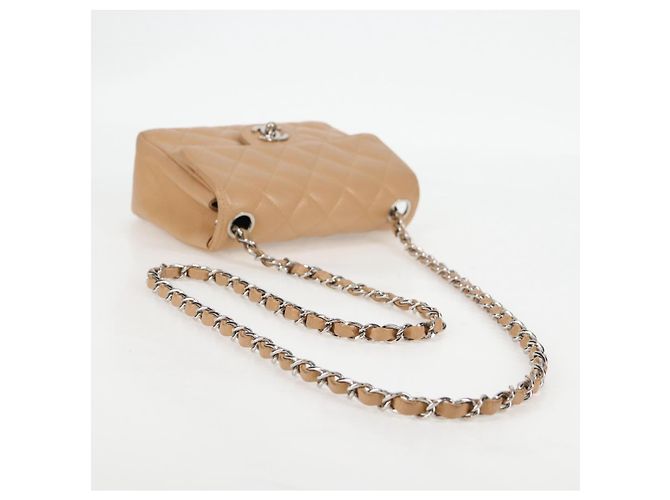 CHANEL Mini Matelassé 17 Borsa a Spalla con Catena Pelle Caviar Beige CC Auth 138560V Argento - vista 7