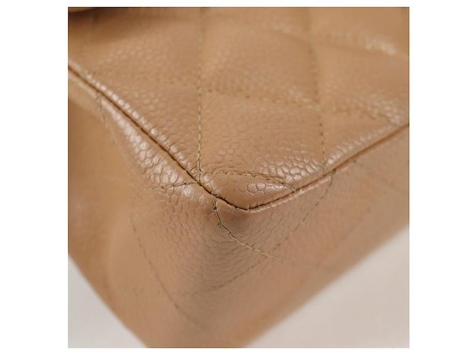 CHANEL Mini Matelassé 17 Borsa a Spalla con Catena Pelle Caviar Beige CC Auth 138560V Argento - vista 9