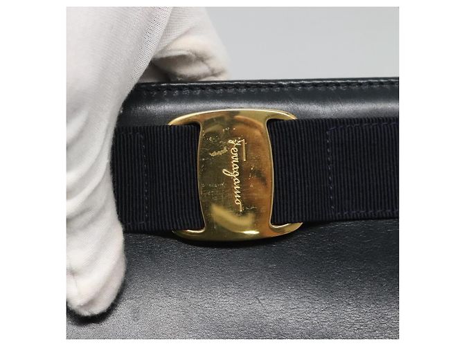Borsa a Spalla Salvatore Ferragamo Vala in Pelle Blu Navy Oro Auth BA4945 D'oro - vista 10