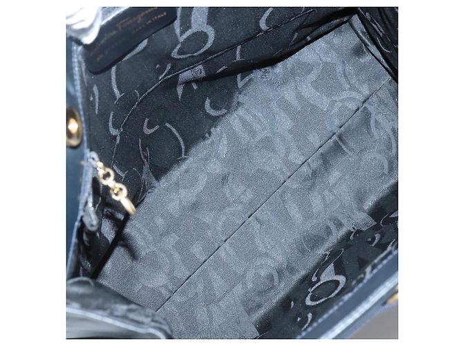 Borsa a Spalla Salvatore Ferragamo Vala in Pelle Blu Navy Oro Auth BA4945 D'oro - vista 11