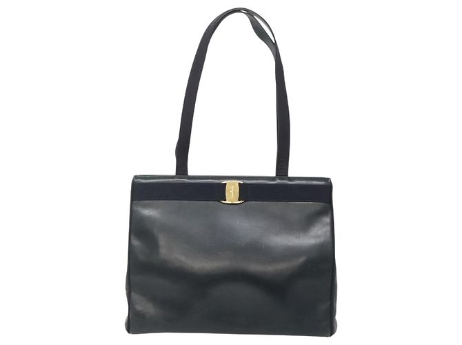 Borsa a Spalla Salvatore Ferragamo Vala in Pelle Blu Navy Oro Auth BA4945 D'oro - vista 13