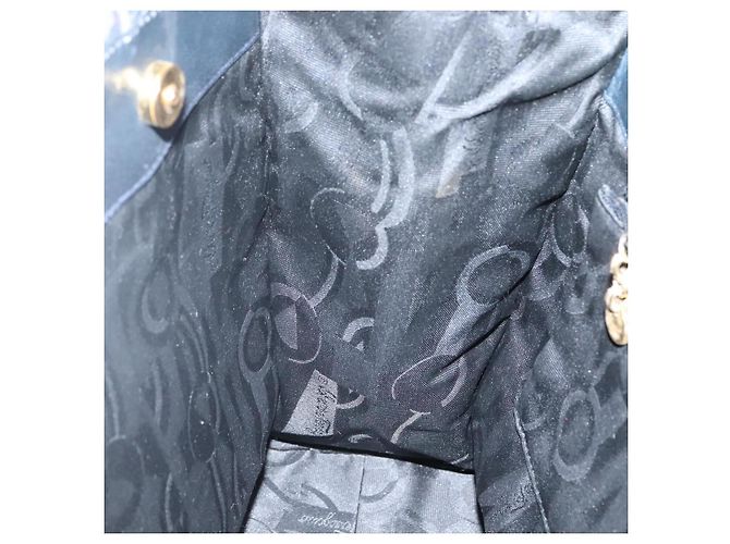 Borsa a Spalla Salvatore Ferragamo Vala in Pelle Blu Navy Oro Auth BA4945 D'oro - vista 19