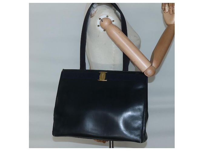Borsa a Spalla Salvatore Ferragamo Vala in Pelle Blu Navy Oro Auth BA4945 D'oro - vista 21
