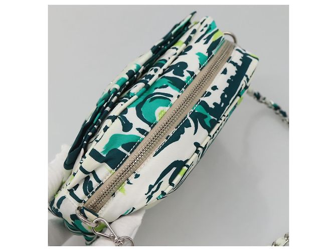 Borsa a Spalla con Catena PRADA in Nylon Verde Argento Autentica 139976 - vista 6