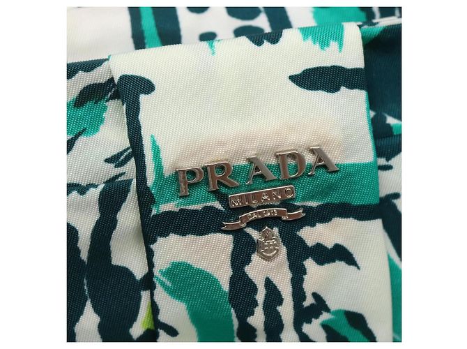 Borsa a Spalla con Catena PRADA in Nylon Verde Argento Autentica 139976 - vista 8