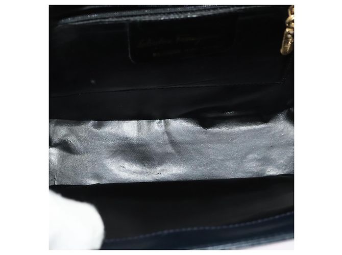 Borsa a Spalla Salvatore Ferragamo in Pelle Blu Navy Oro Auth BA4947 D'oro - vista 10