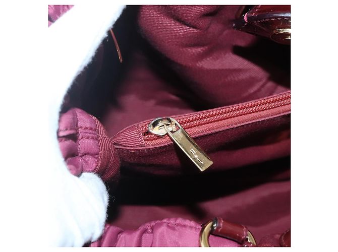 Borsa Tote Vala in Nylon Bordeaux e Oro Auth hk2907 di Salvatore Ferragamo D'oro Bordò - vista 18