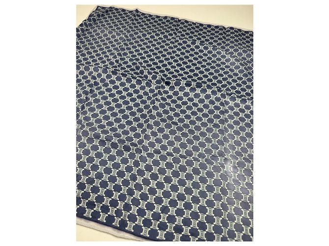 Céline Sciarpa monogramma Triomphe Celine Paris vintage blu navy bianco - vista 3