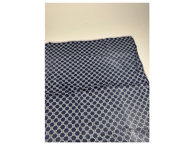 Céline Sciarpa monogramma Triomphe Celine Paris vintage blu navy bianco - vista 6