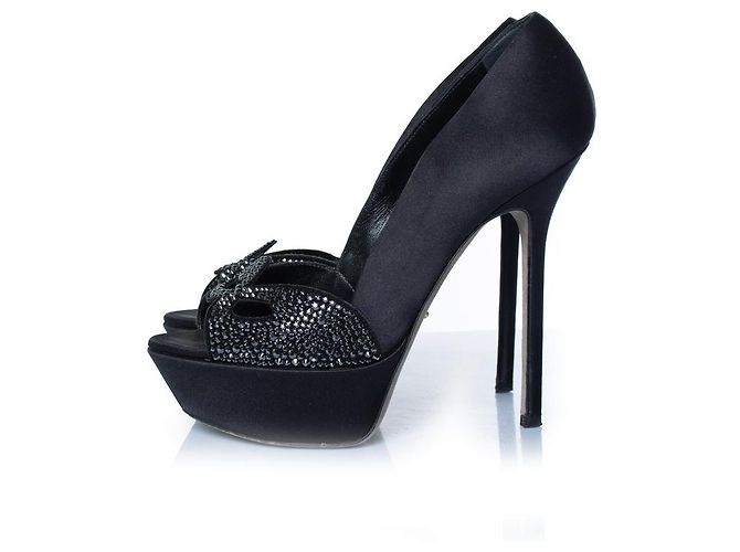 Sergio Rossi, décolleté in satin nero con strass - vista 2
