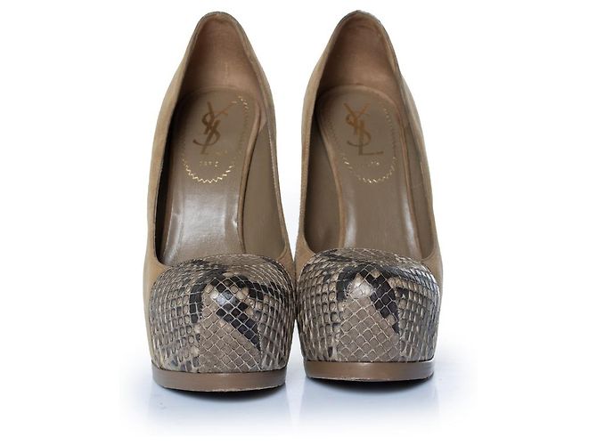 Yves Saint Laurent, décolleté in suede Tribute Marrone - vista 3