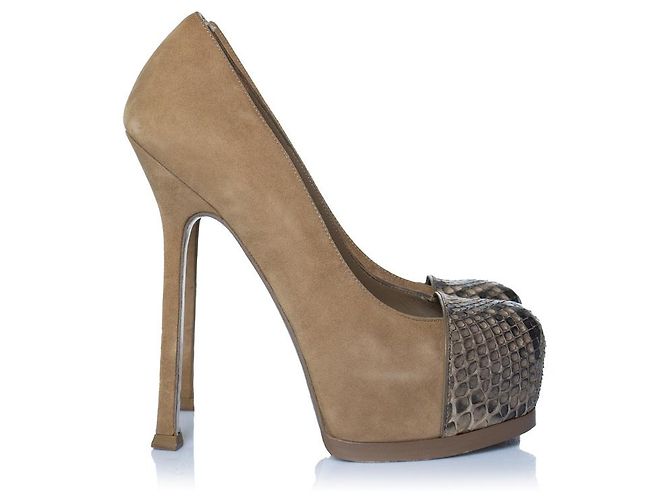 Yves Saint Laurent, décolleté in suede Tribute Marrone - vista 4