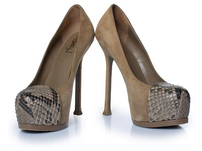 Yves Saint Laurent, décolleté in suede Tribute Marrone - vista 6