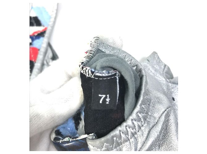 Fingerlose Lederhandschuhe Chanel 16S CC Coco Mark Airline Silber Rot - Ansicht 3
