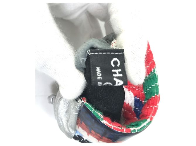 Fingerlose Lederhandschuhe Chanel 16S CC Coco Mark Airline Silber Rot - Ansicht 4