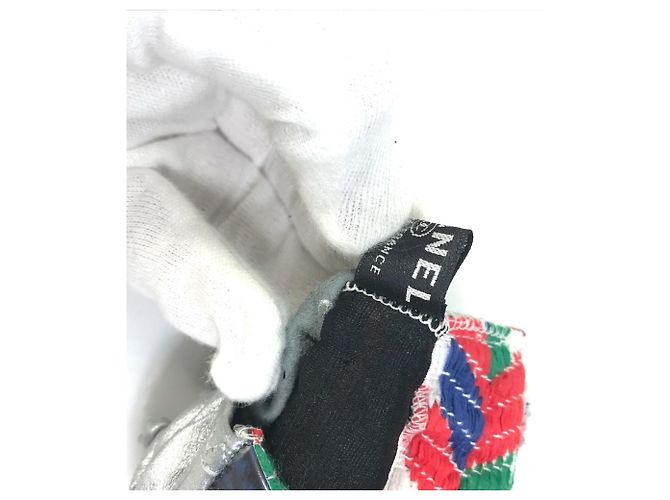 Fingerlose Lederhandschuhe Chanel 16S CC Coco Mark Airline Silber Rot - Ansicht 5