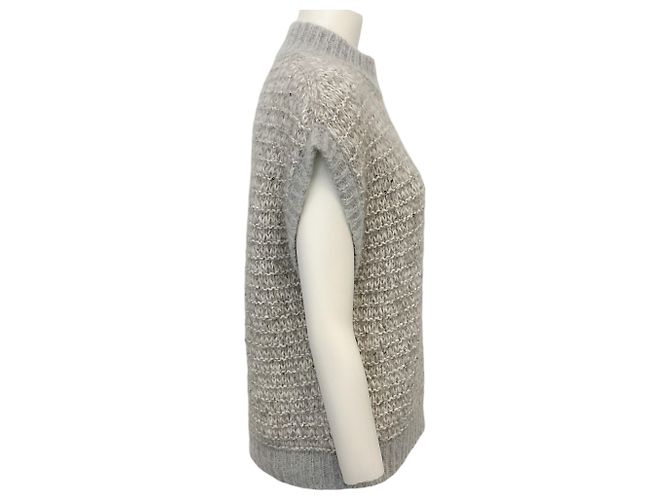 Pull sans manches en alpaga gris / blanc avec sequins Peserico - vue 2