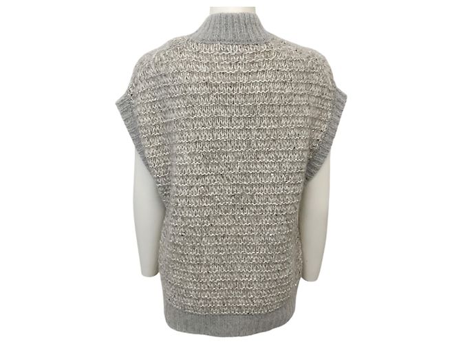 Pull sans manches en alpaga gris / blanc avec sequins Peserico - vue 3