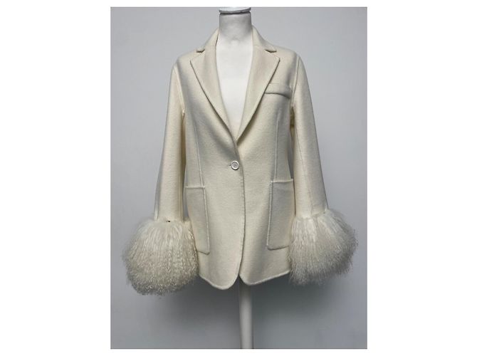 Blazer Parosh Crema de Lana y Piel de Mongolia Crudo - vista 6