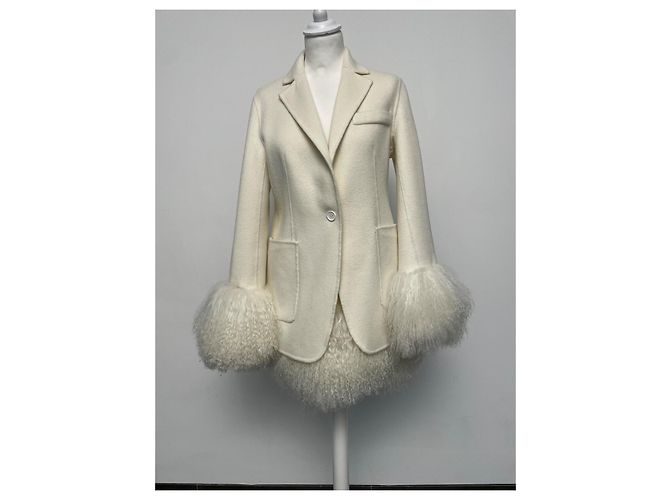 Blazer Parosh Crema de Lana y Piel de Mongolia Crudo - vista 9