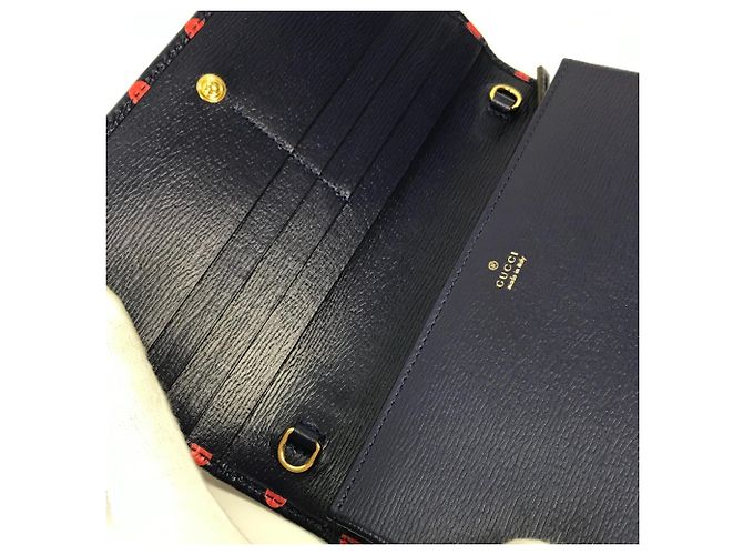 Portafoglio a catena Gucci Horsebit 1955 Dot Rosso Blu navy - vista 12