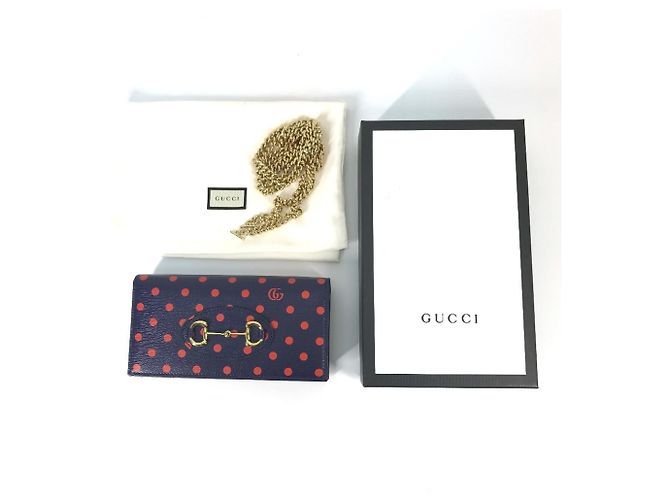 Portafoglio a catena Gucci Horsebit 1955 Dot Rosso Blu navy - vista 16