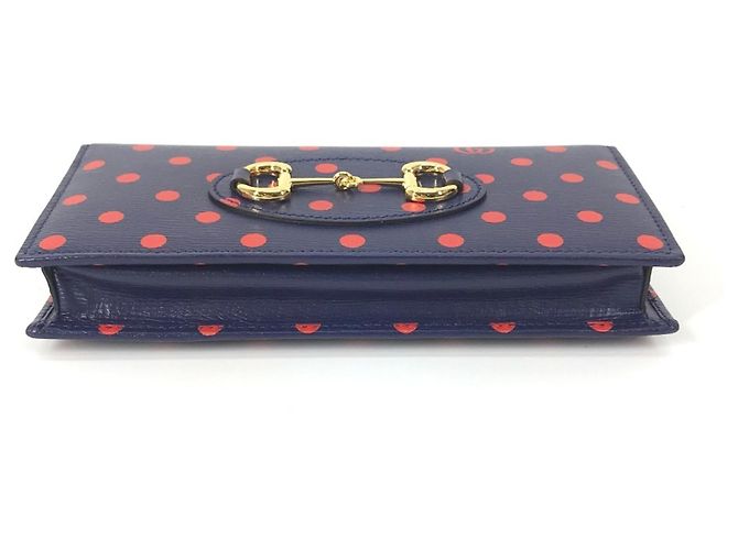 Portafoglio a catena Gucci Horsebit 1955 Dot Rosso Blu navy - vista 3