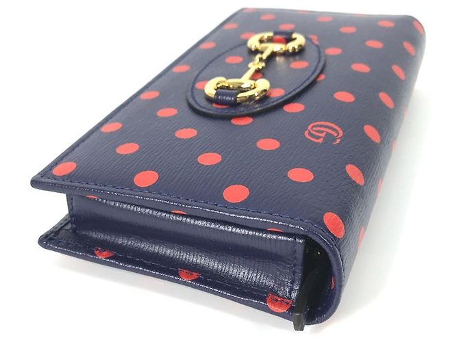 Portafoglio a catena Gucci Horsebit 1955 Dot Rosso Blu navy - vista 6