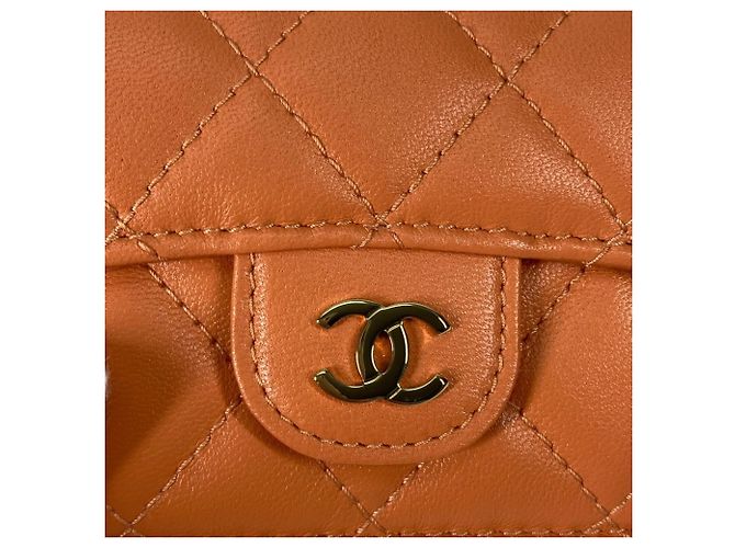 Chanel Orange Lambskin Tri-Fold Wallet - view 12