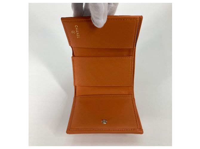 Chanel Orange Lambskin Tri-Fold Wallet - view 14