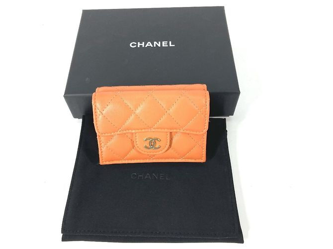 Chanel Orange Lambskin Tri-Fold Wallet - view 17