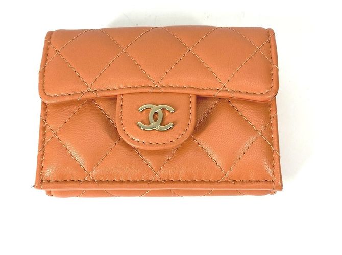 Chanel Orange Lambskin Tri-Fold Wallet - view 2